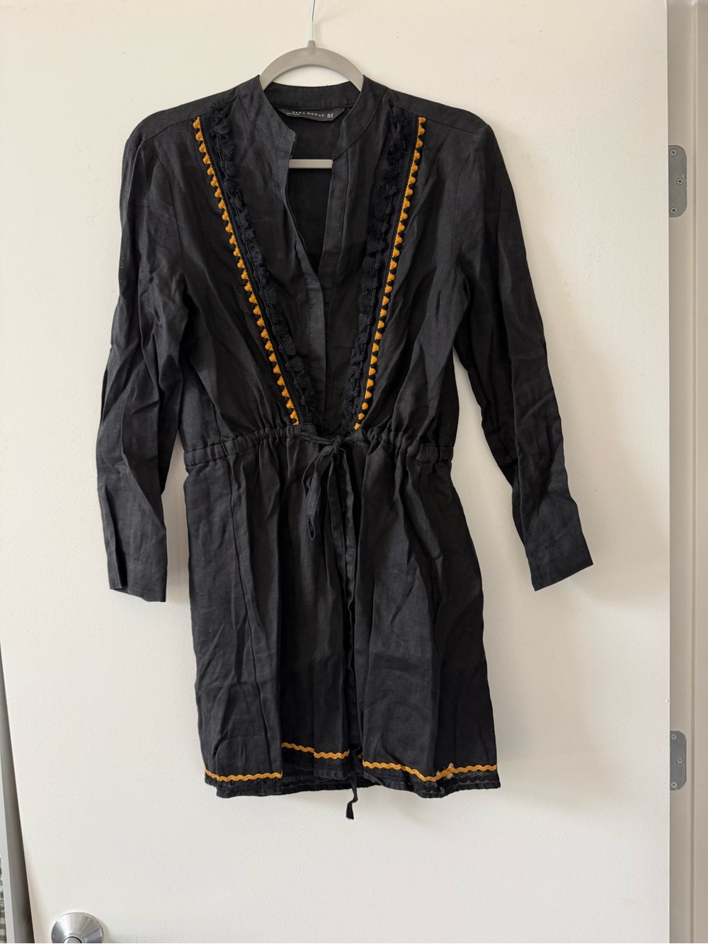 Zara Linen Tunic Mini Dress in black